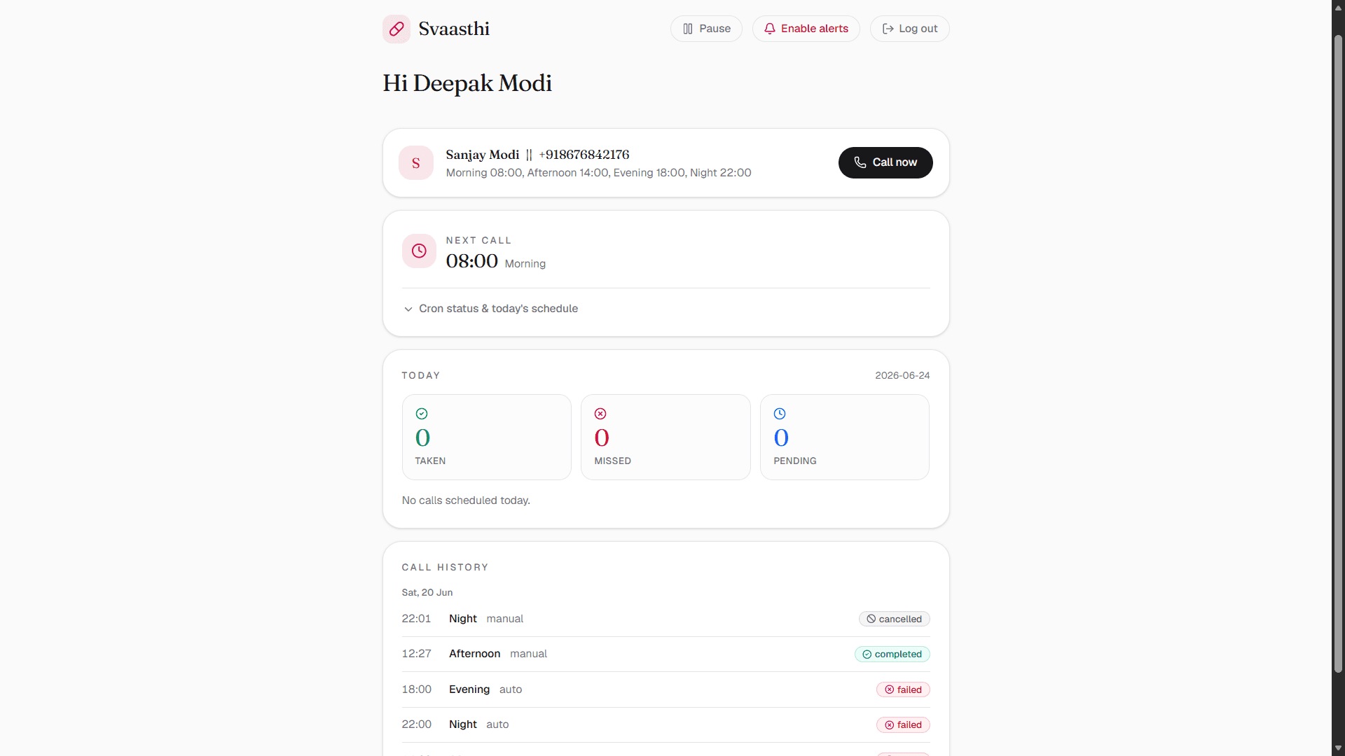 Svaasthi Caregiver Dashboard